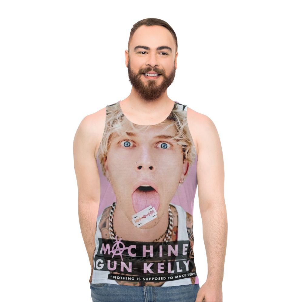 Unisex blonde rapper face print tank top