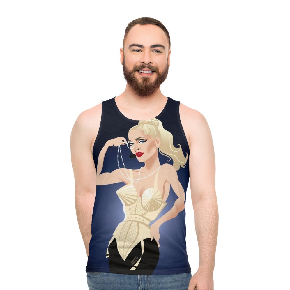 Unisex blonde tank top featuring Alejandro Mogoll art