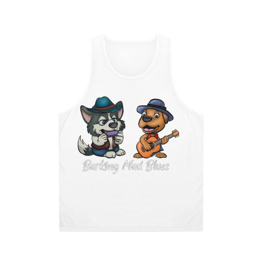 Unisex blues music tank top with malamute design