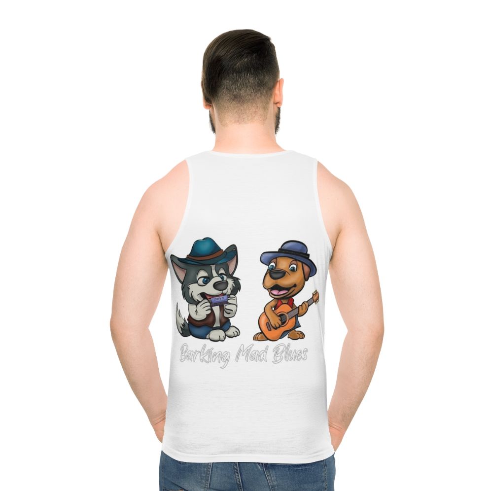 Unisex blues music tank top with malamute design