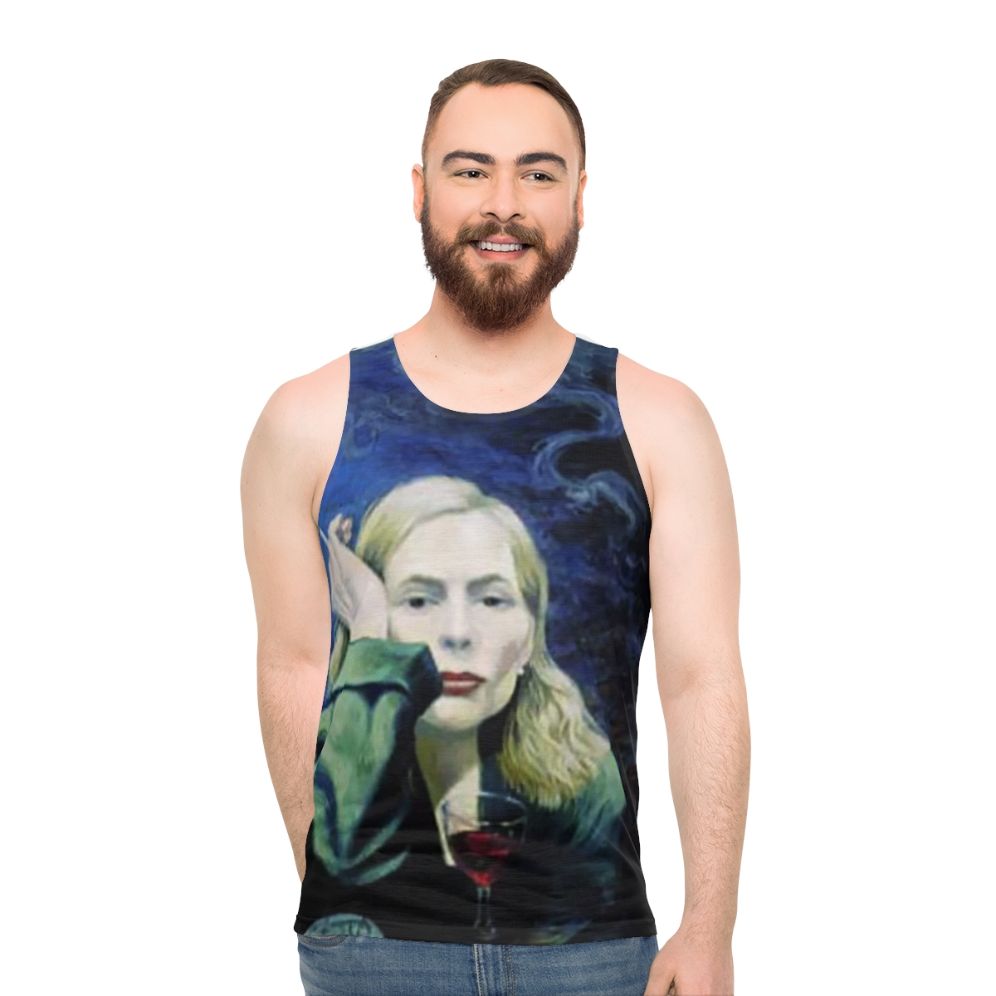 Unisex tank top featuring Joni Mitchell inspired "Both Sides Now" pop art design