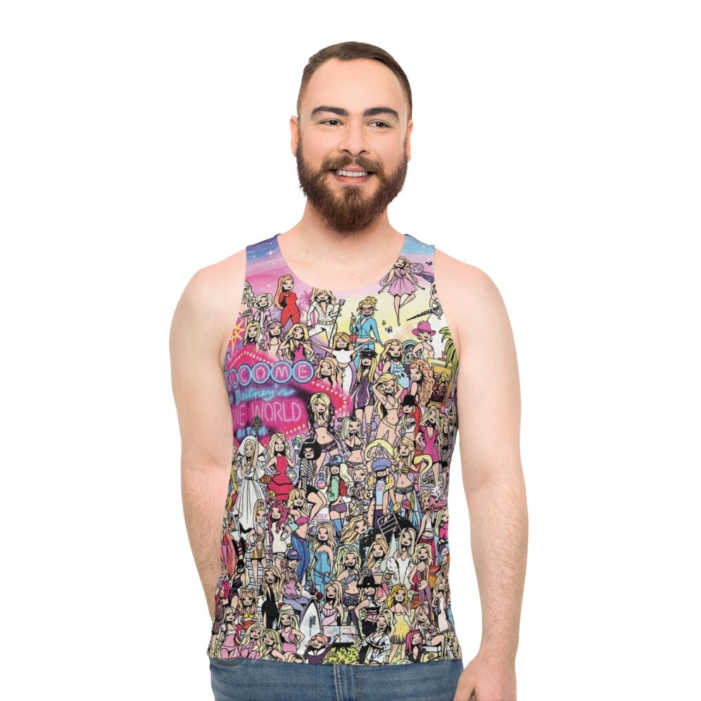 Unisex tank top featuring a pop culture portrait illustration of Britney Spears