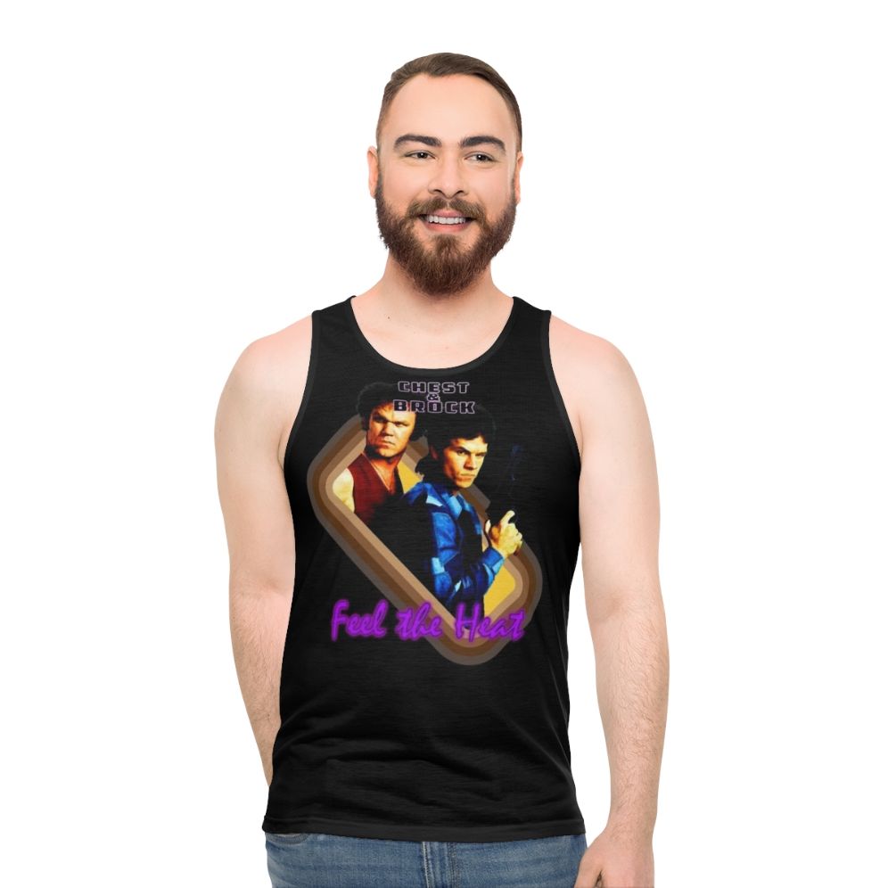 Unisex 'Brock and Chest Feel the Heat' movie parody tank top