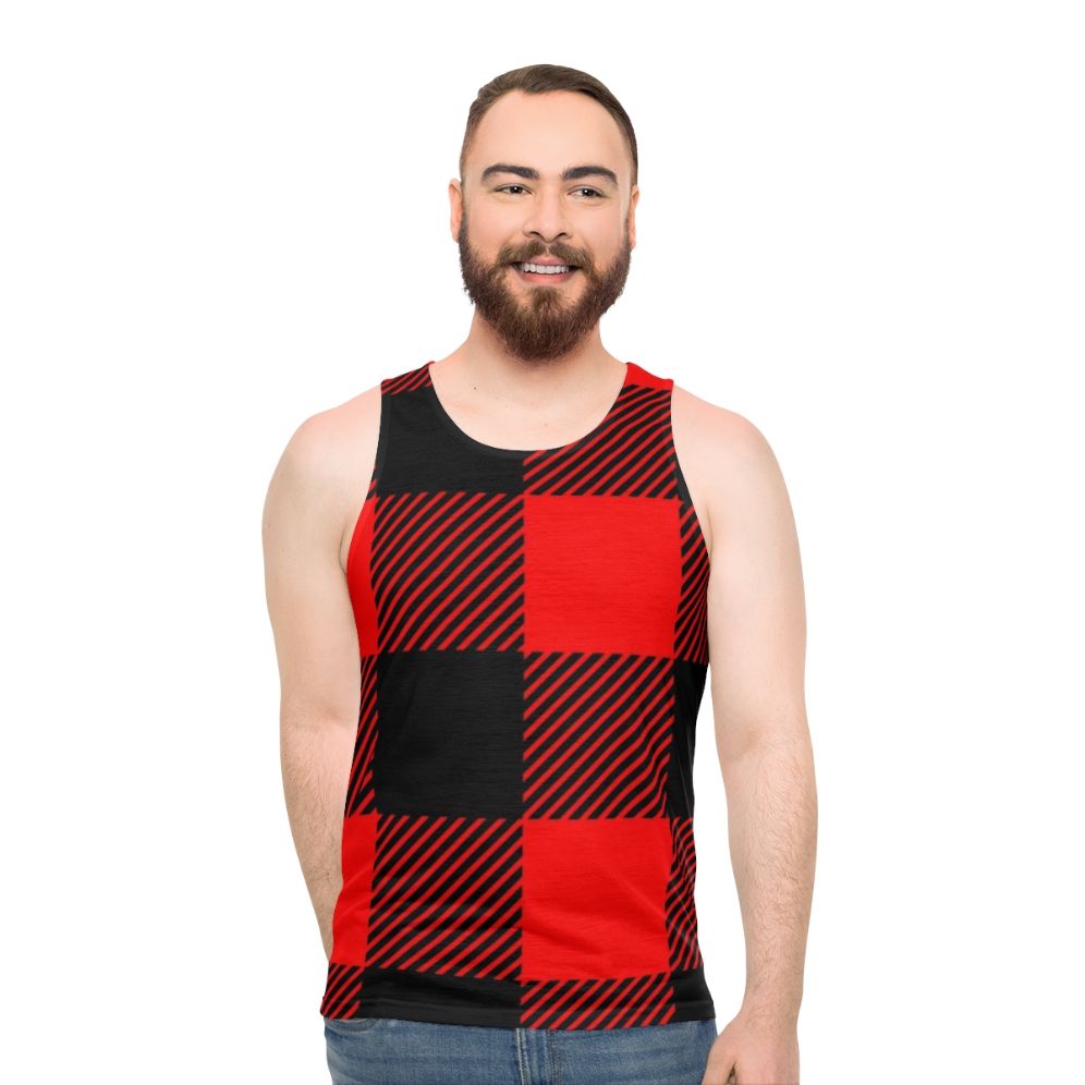 Unisex Buffalo Plaid Black and Red Tank Top