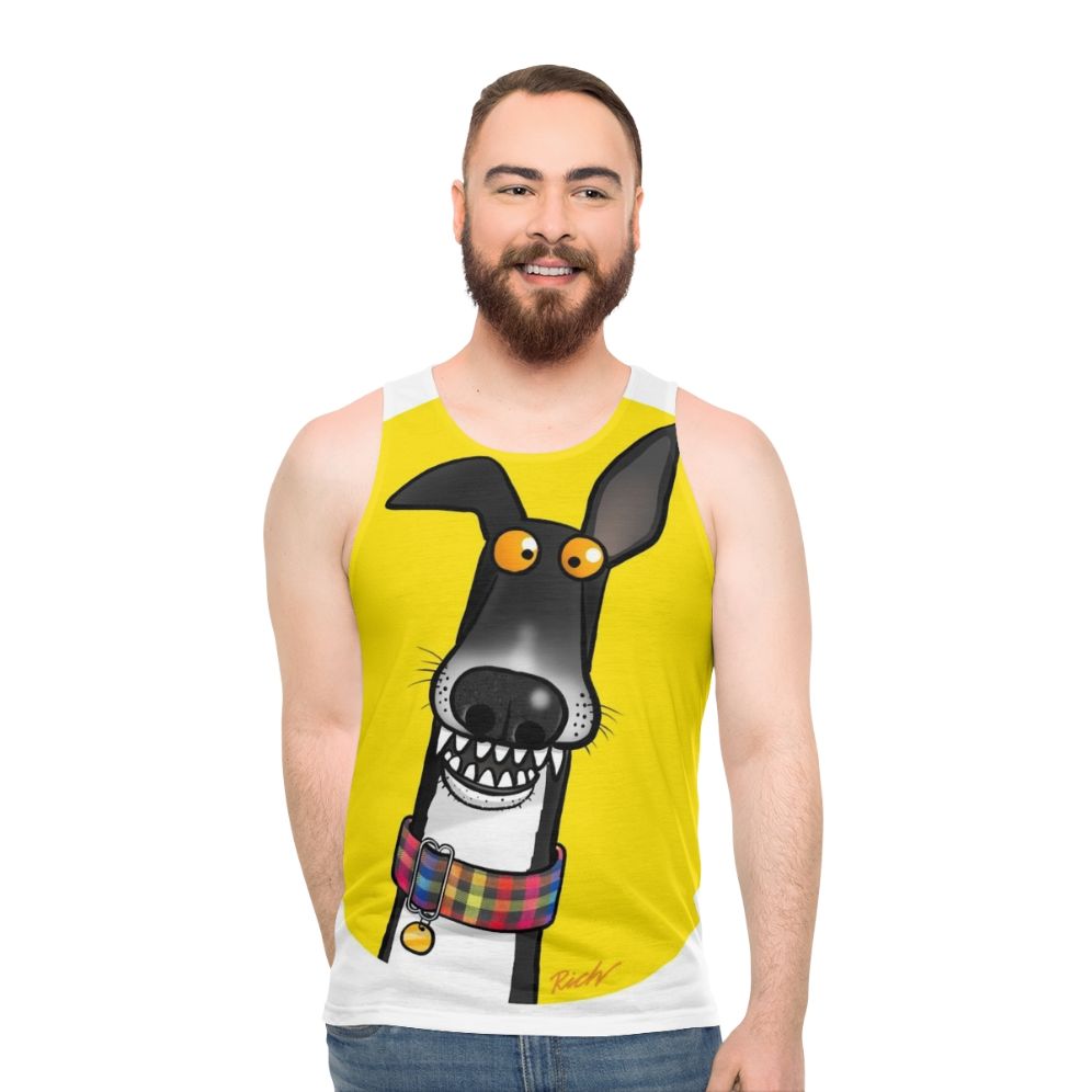 Unisex cartoon tank top featuring greyhound design