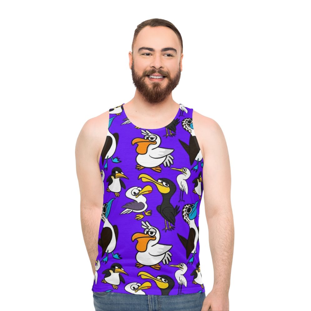 Unisex cartoon seabird flock tank top