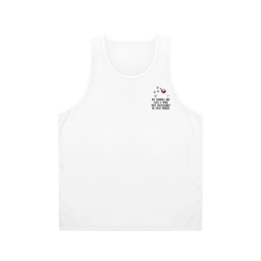Unisex tank top with cats and wine design