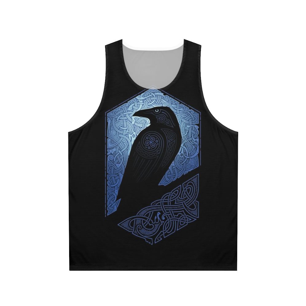 Unisex tank top with Celtic mythology inspired design featuring a bird silhouette
