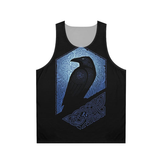 Unisex tank top with Celtic mythology inspired design featuring a bird silhouette