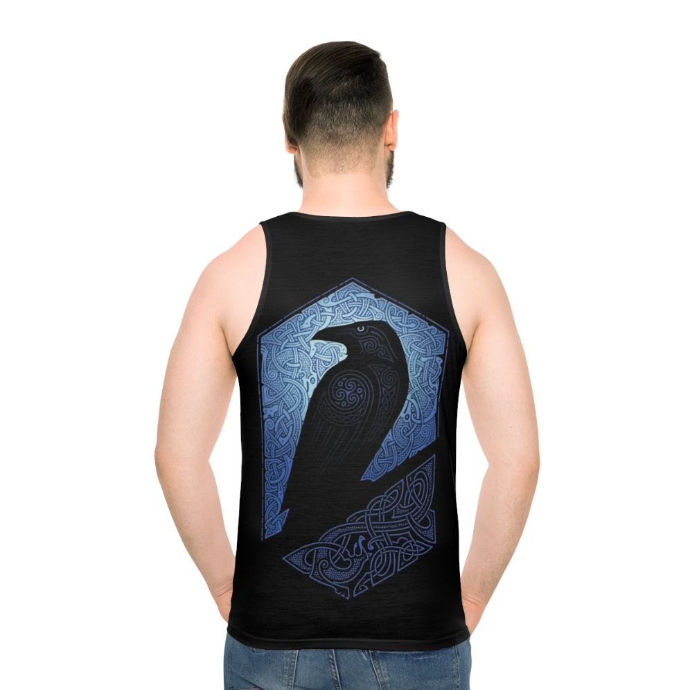 Unisex tank top with Celtic mythology inspired design featuring a bird silhouette