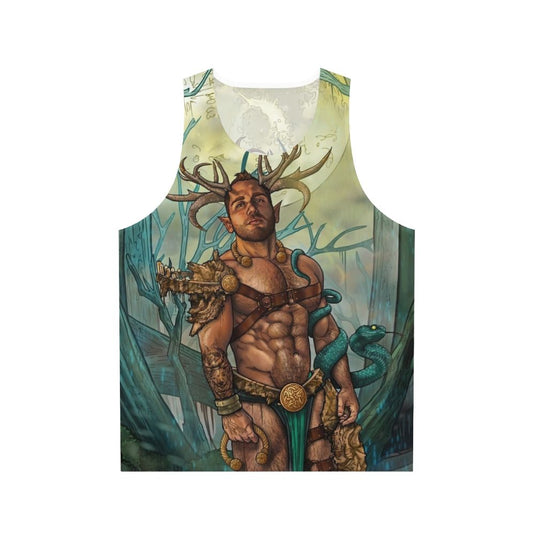 Unisex Cernunnos tank top with pagan mythology inspired satyr design