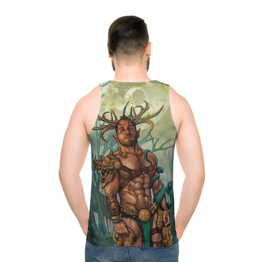 Unisex Cernunnos tank top with pagan mythology inspired satyr design