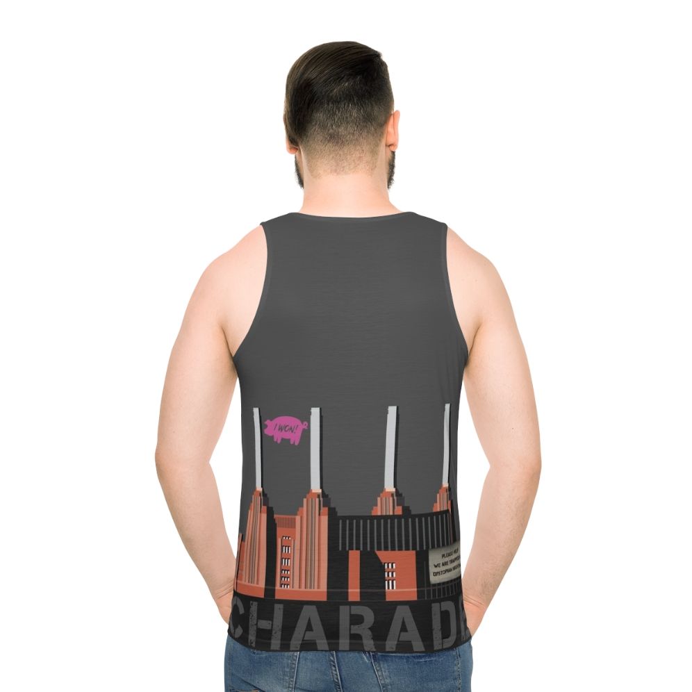 Unisex Charade tank top featuring Pink Floyd inspired protest design
