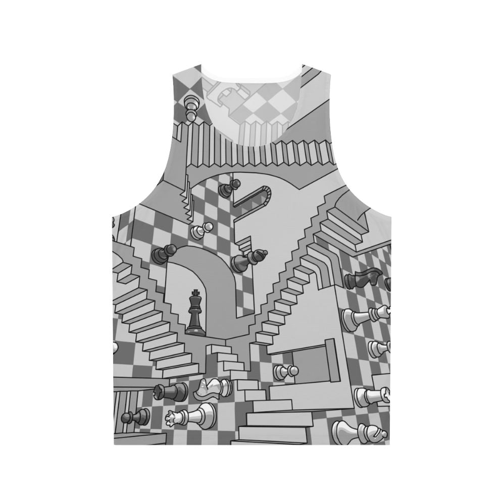 Unisex tank top with chess design and geometric pattern