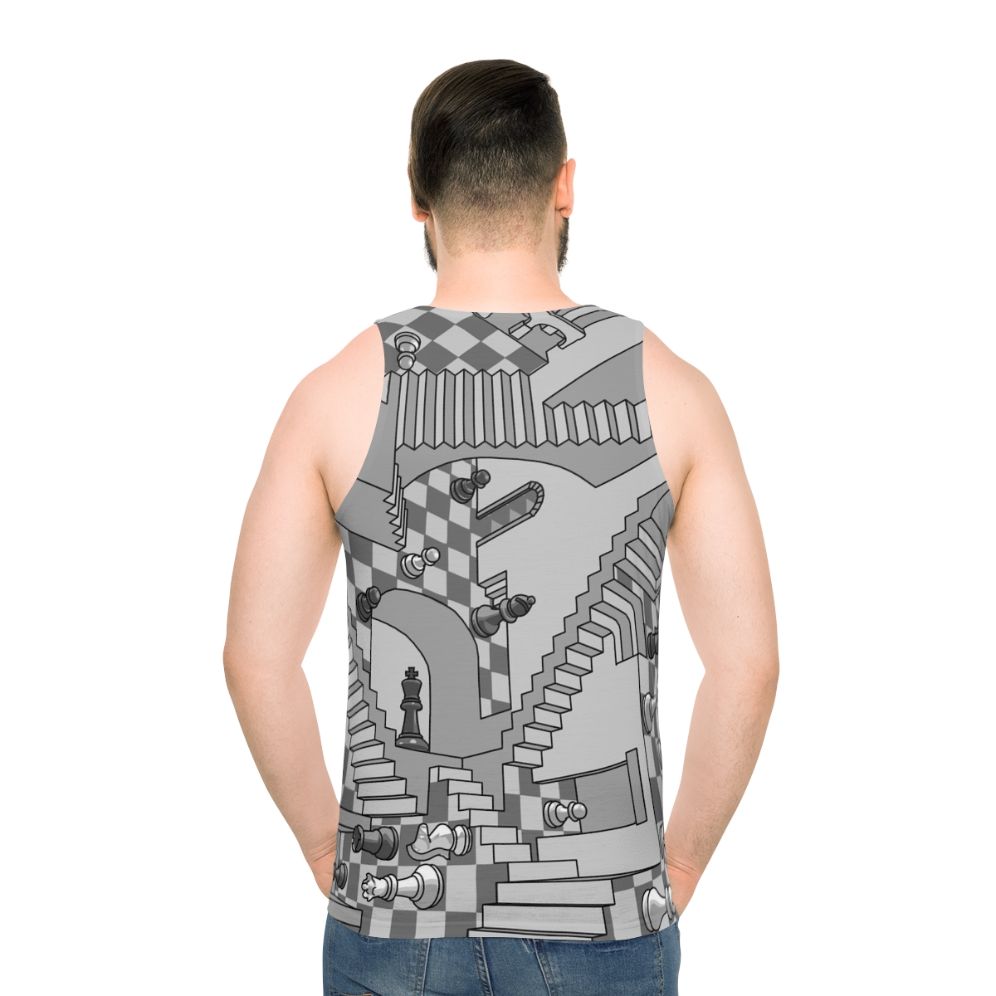Unisex tank top with chess design and geometric pattern