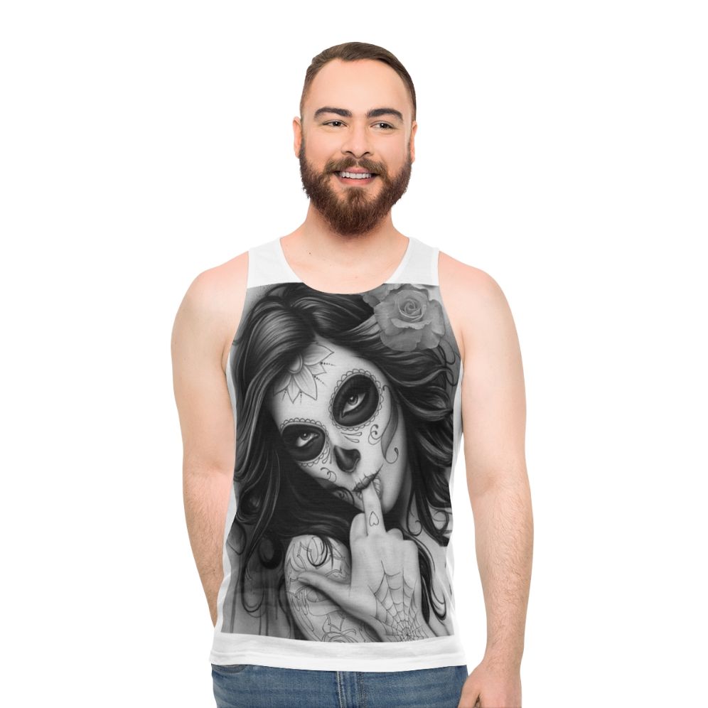 Unisex Chicano Style Tank Top with Skull Design