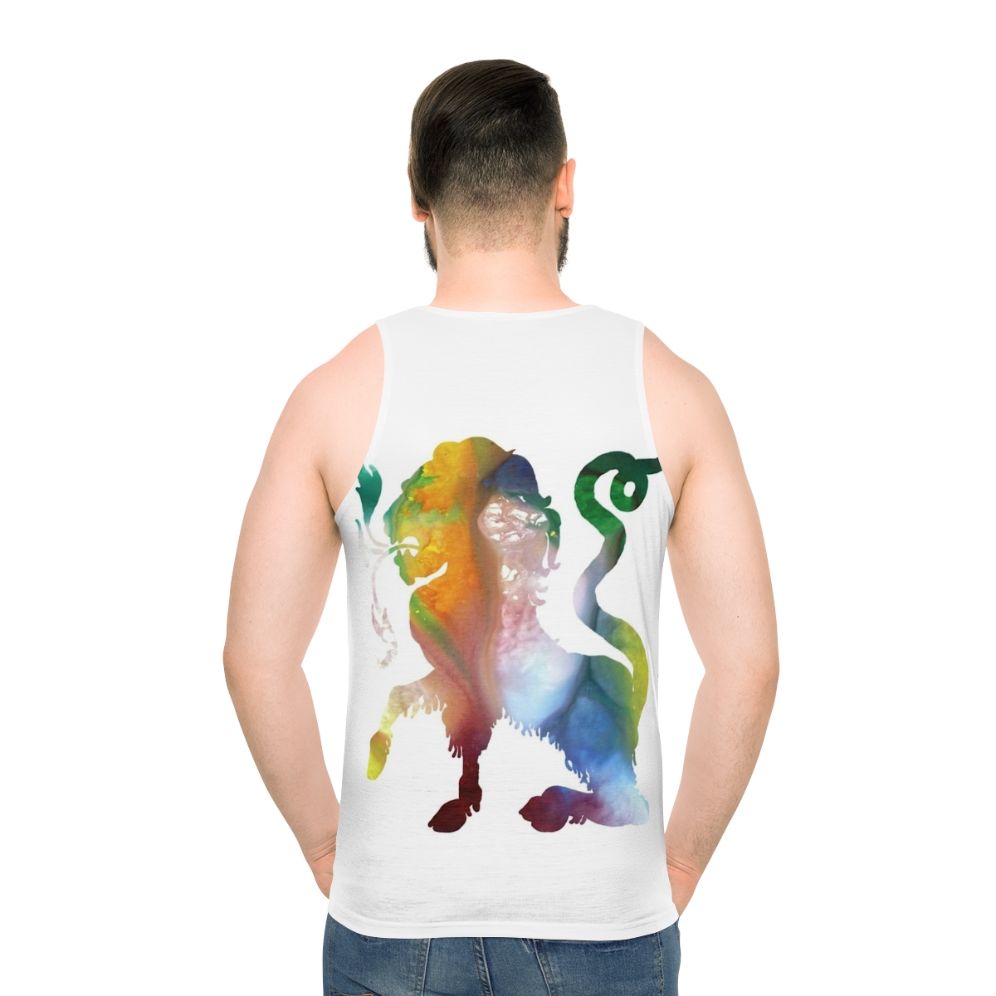 Unisex tank top featuring a colorful watercolor illustration of the mythical Chimera creature from Greek mythology