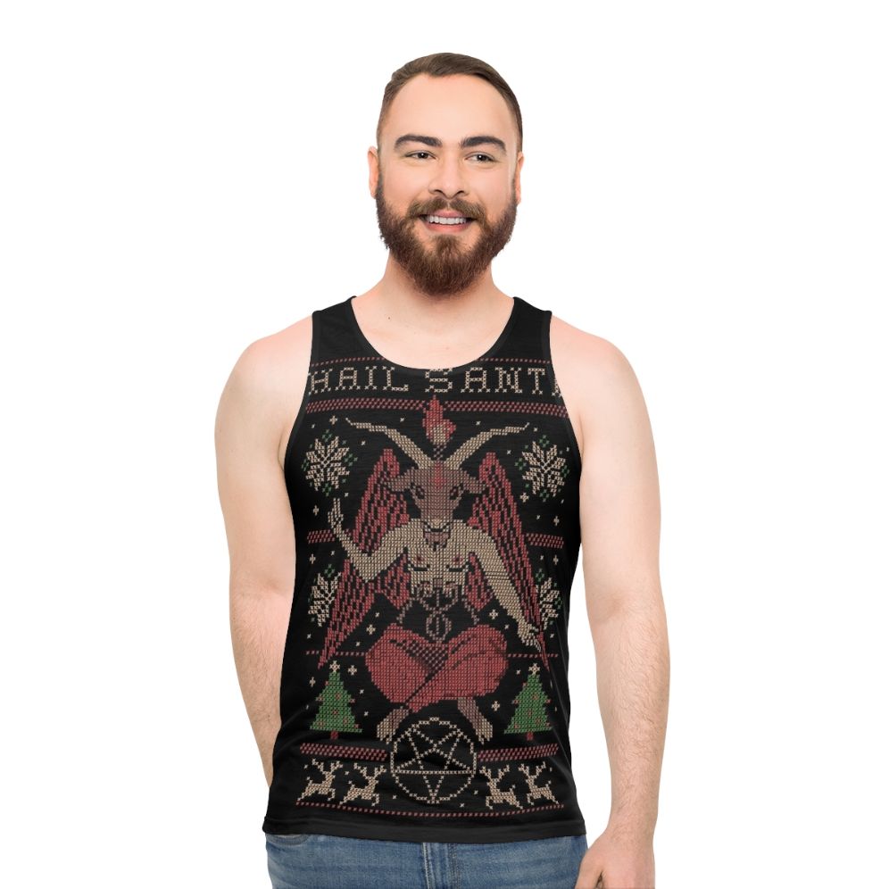 Unisex Christmas Santa Occult Fantasy Pixel Art Embroidery Tank Top