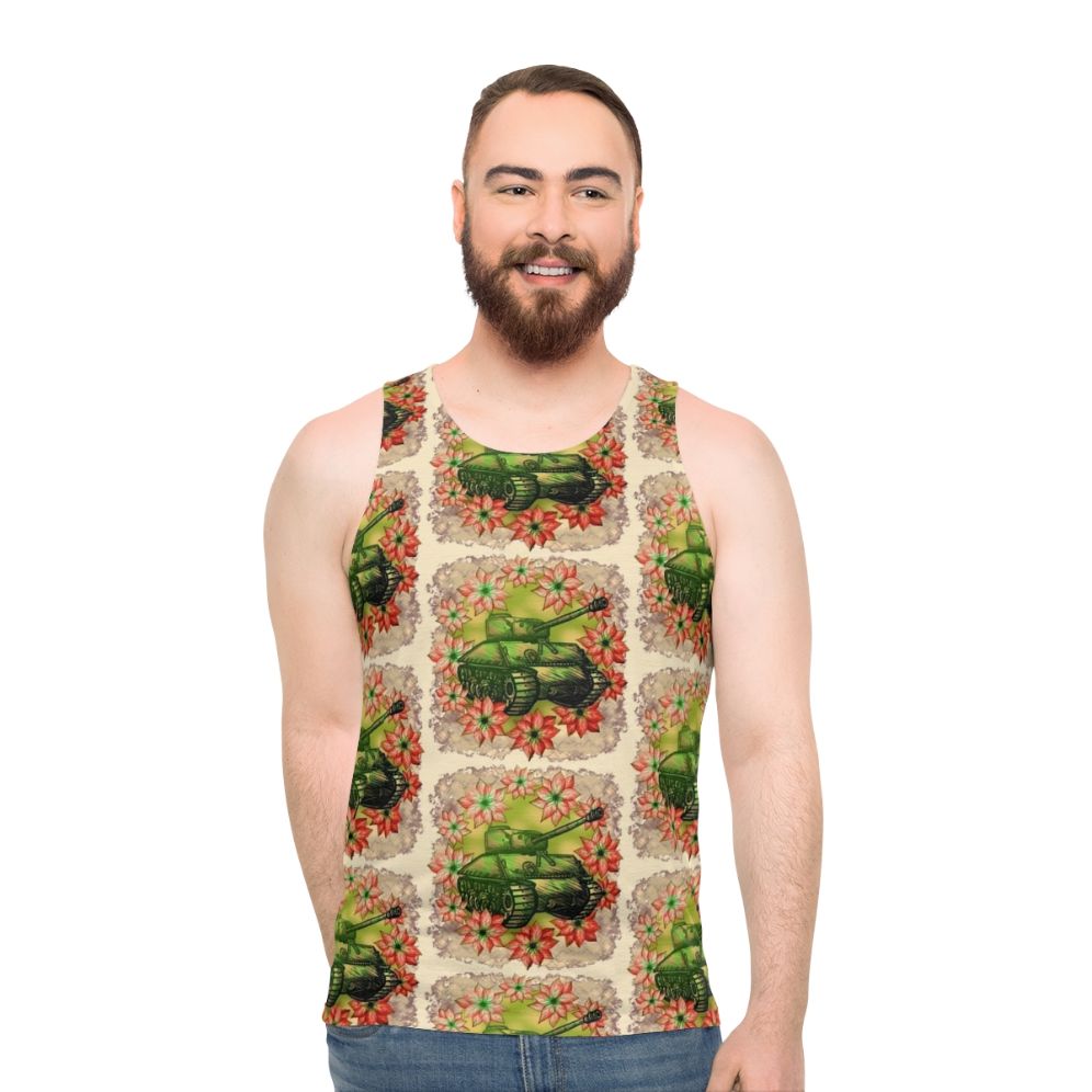 Unisex Christmas Tank Top with Poinsettia Flower Design