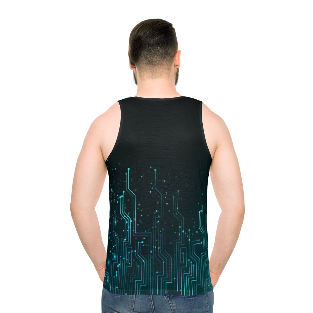 Unisex tank top with a vibrant circuit board pattern design