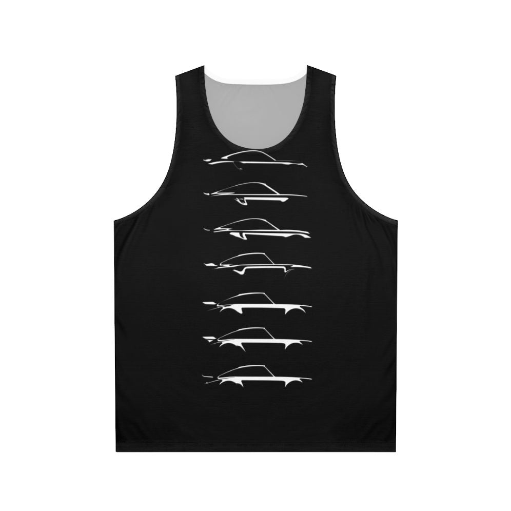 Unisex tank top with classic to modern car art design