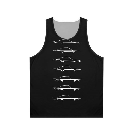 Unisex tank top with classic to modern car art design