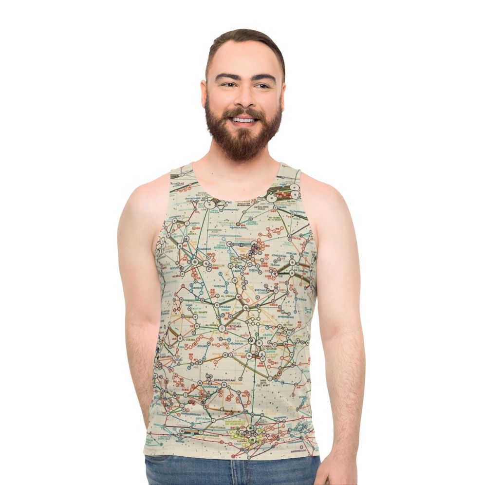 Unisex tank top with a data visualization of the night sky and constellations