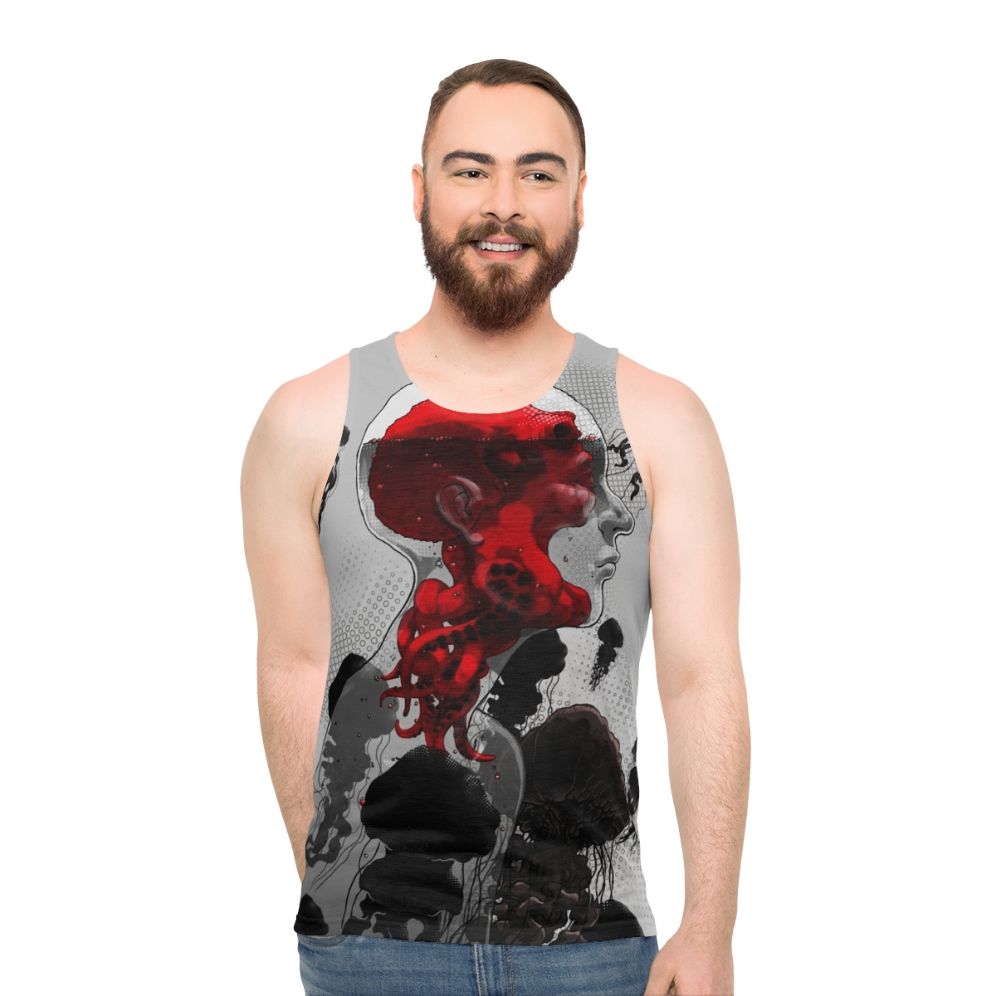 Unisex control tank top with ocean-themed design