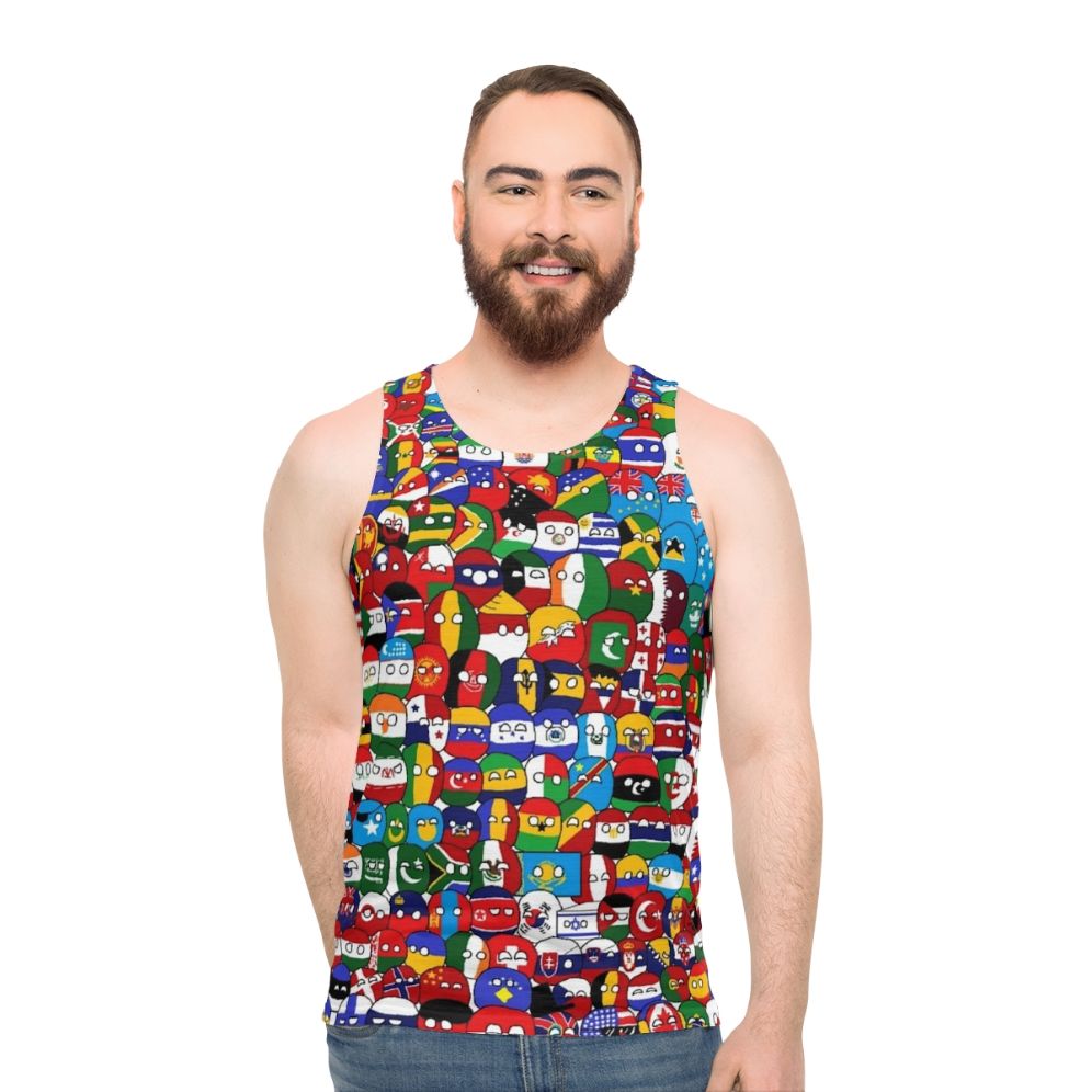 Unisex Countryball Tank Top with World Map and Country Flags