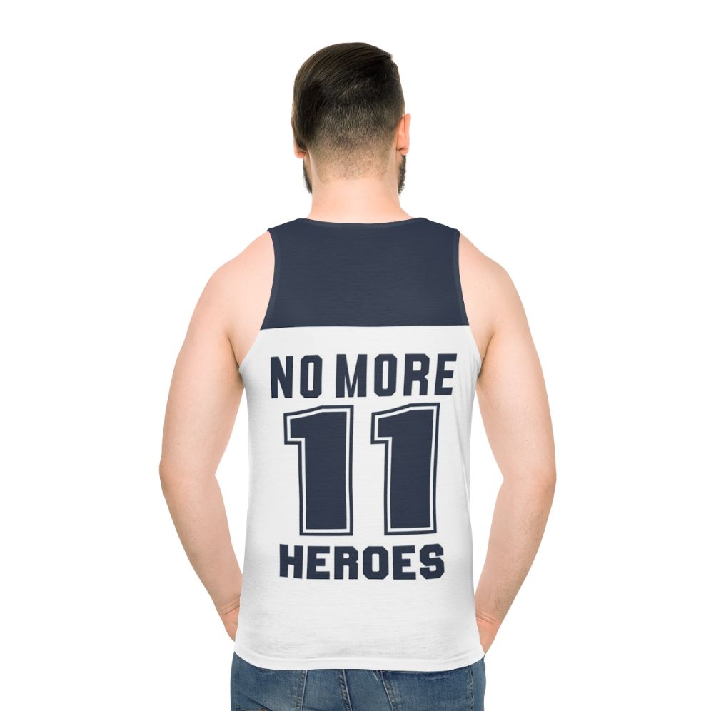 Unisex dark blue tank top with 'No More Heroes' design