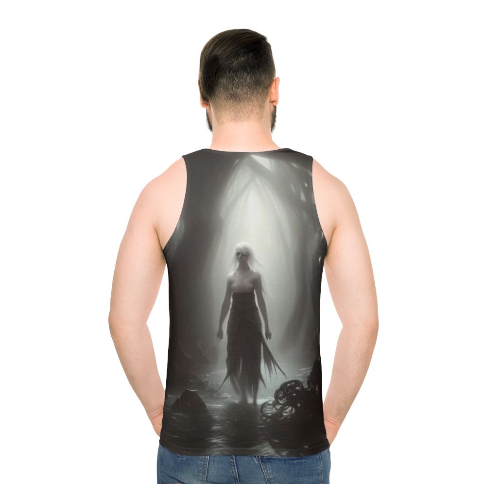 Unisex dark fantasy tank top with mysterious woman