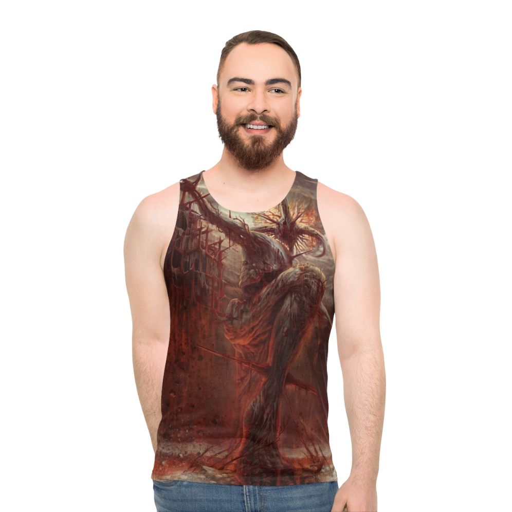 Unisex dark goth metal tank top with deity design