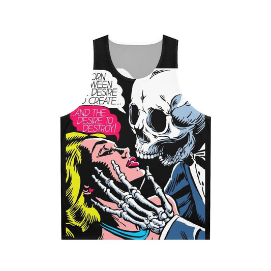 Unisex tank top with vintage comics and skull design