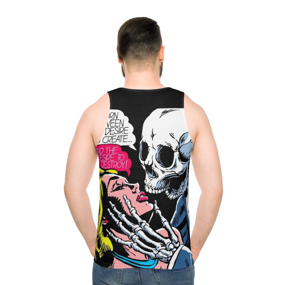 Unisex tank top with vintage comics and skull design