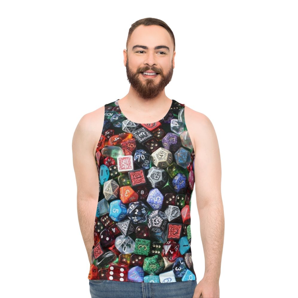 Unisex dice tank top for tabletop gaming enthusiasts