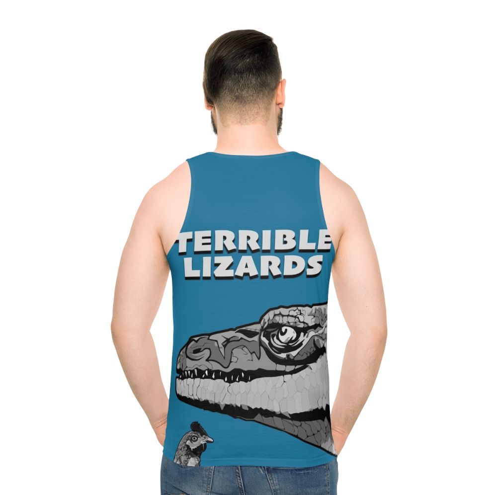 Unisex dinosaur tank top with "Terrible Lizards" graphic