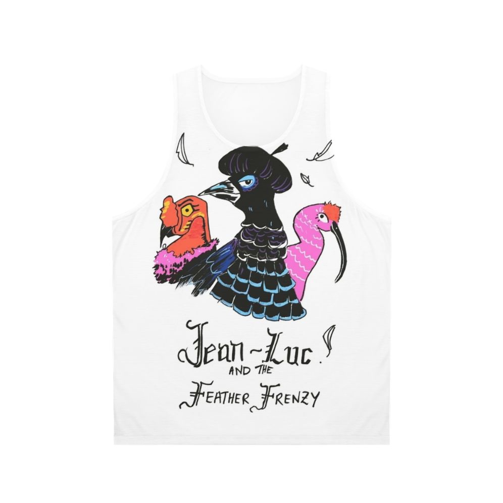 Unisex doodle bird and feather design tank top