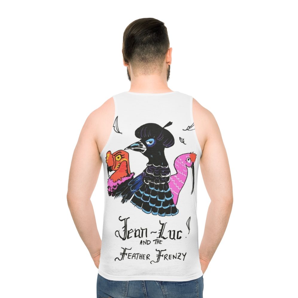 Unisex doodle bird and feather design tank top