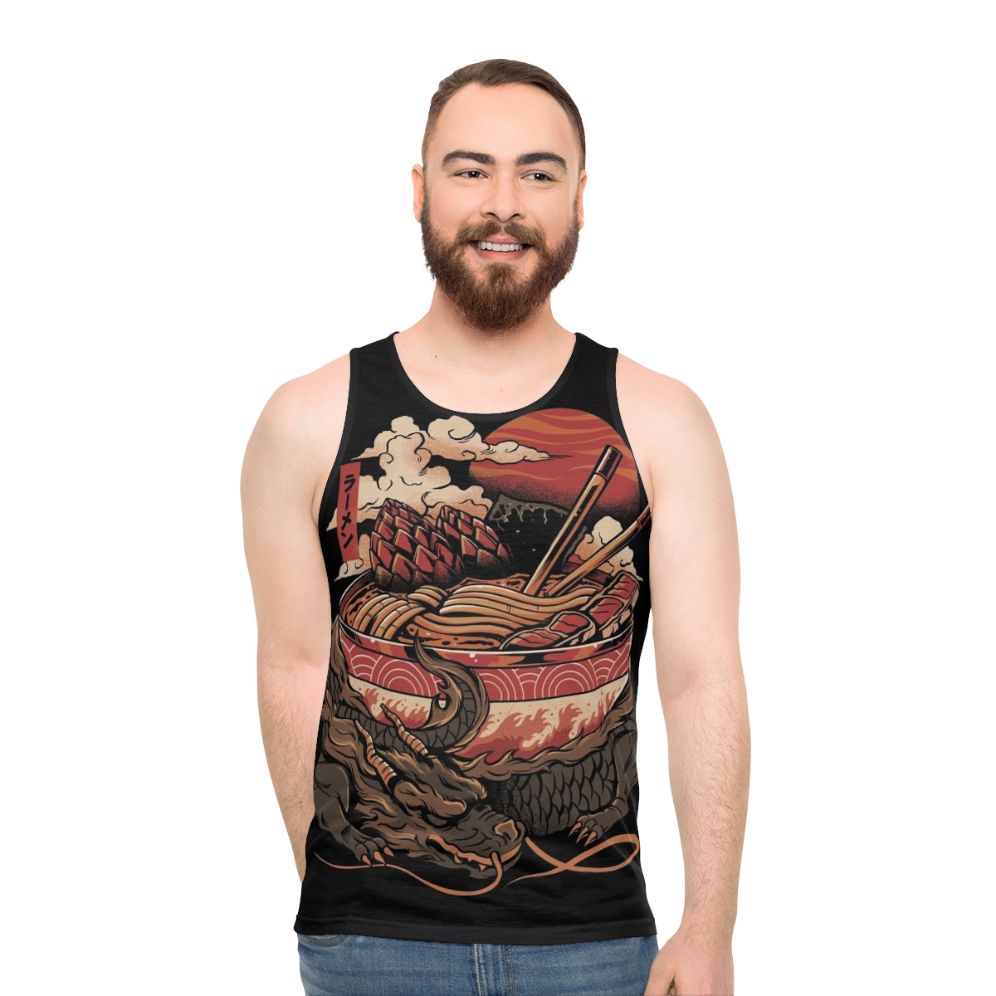 Unisex dragon ramen tank top with Japanese food and monster bowl design