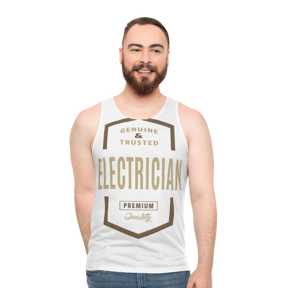 Unisex electrician tank top with profession-inspired typography