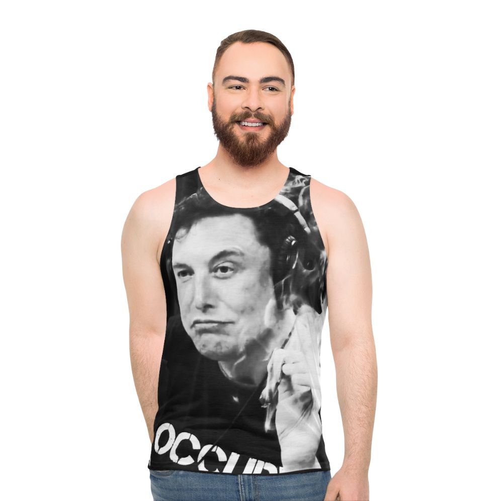 Unisex tank top with Elon Musk inspired smoking design
