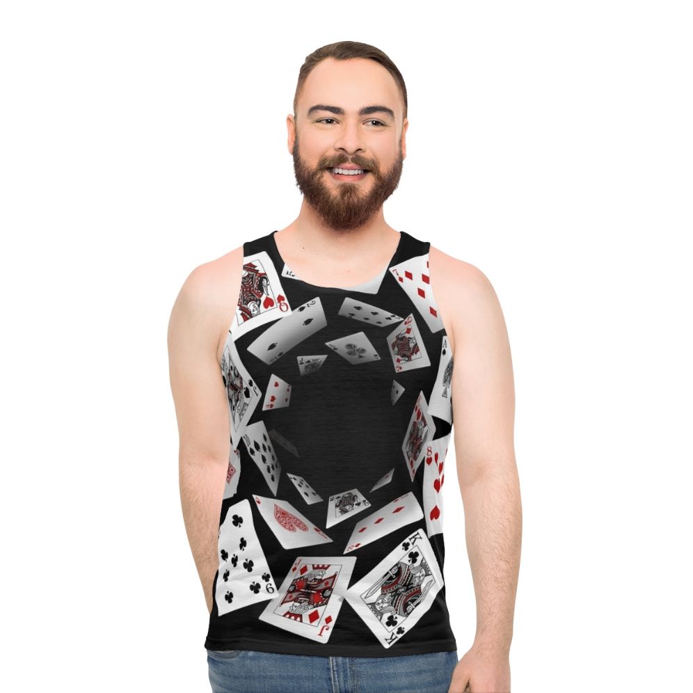 Unisex tank top with a falling playing cards design