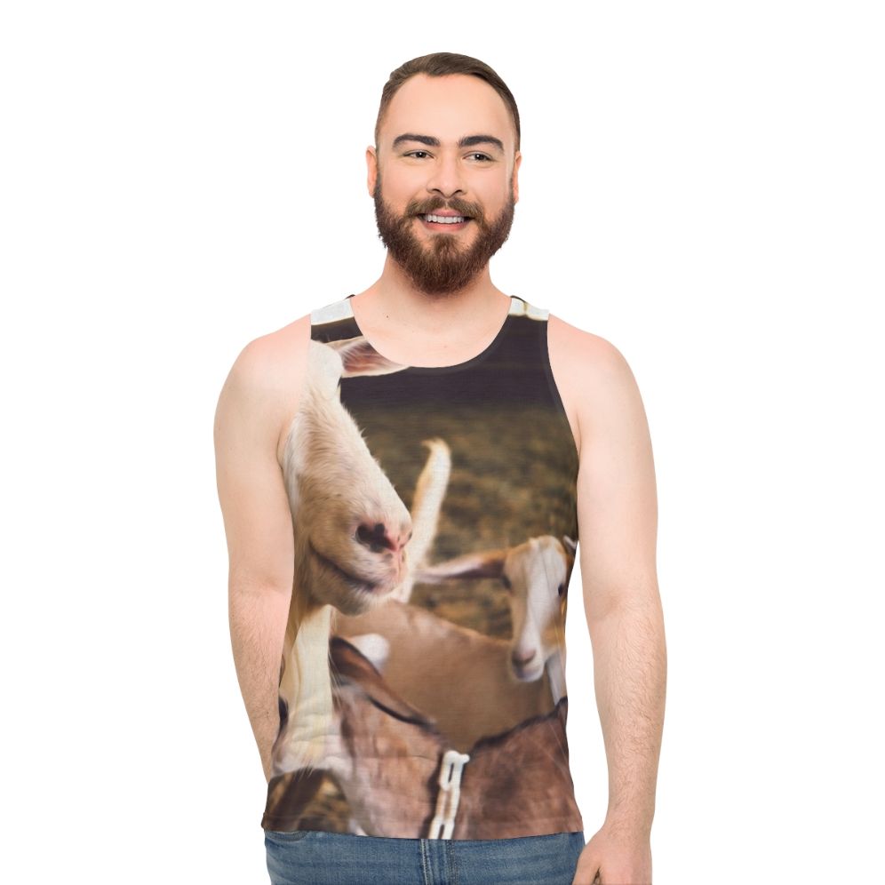 Unisex tank top with goats and sheep farm animals