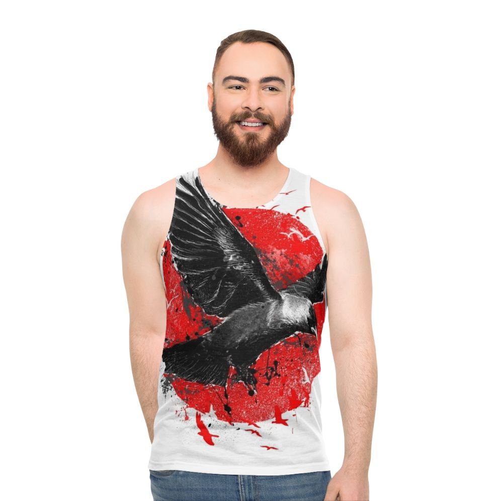 Unisex flight tank top with bird and moon graphics