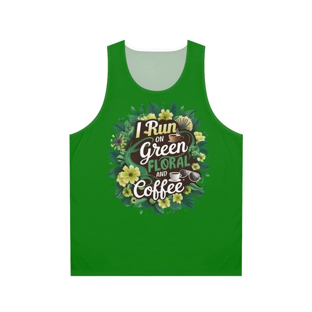 Unisex floral and coffee green tank top