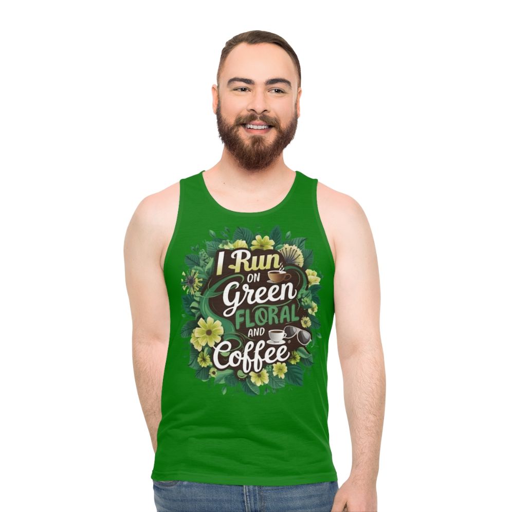 Unisex floral and coffee green tank top