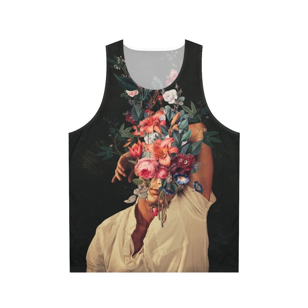 Unisex floral tank top with vintage botanical art of roses