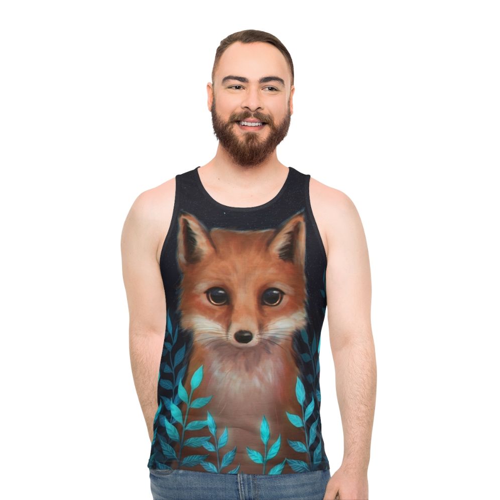 Unisex fox tank top with autumn leaves nature design