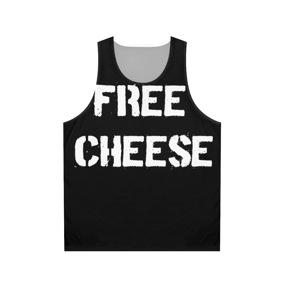Unisex tank top with "Free Cheese" design inspired by Reservation Dogs