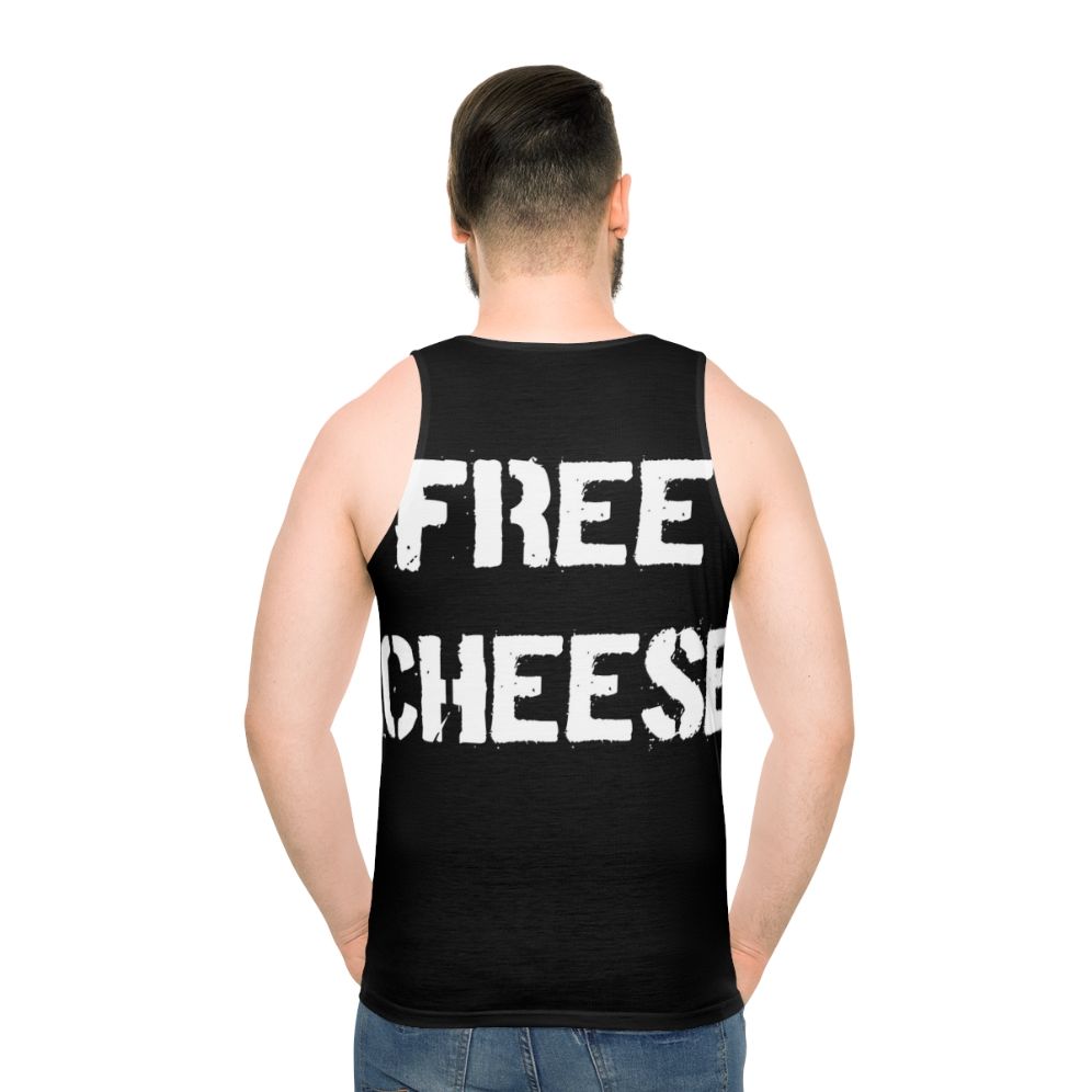 Unisex tank top with "Free Cheese" design inspired by Reservation Dogs